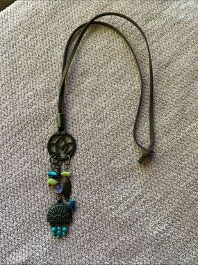 Bohemian Turquoise Bead Pendant Necklace Soft Leather Cord